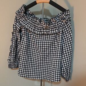 Off-Shoulder Black and White Gingham Women’s Top M